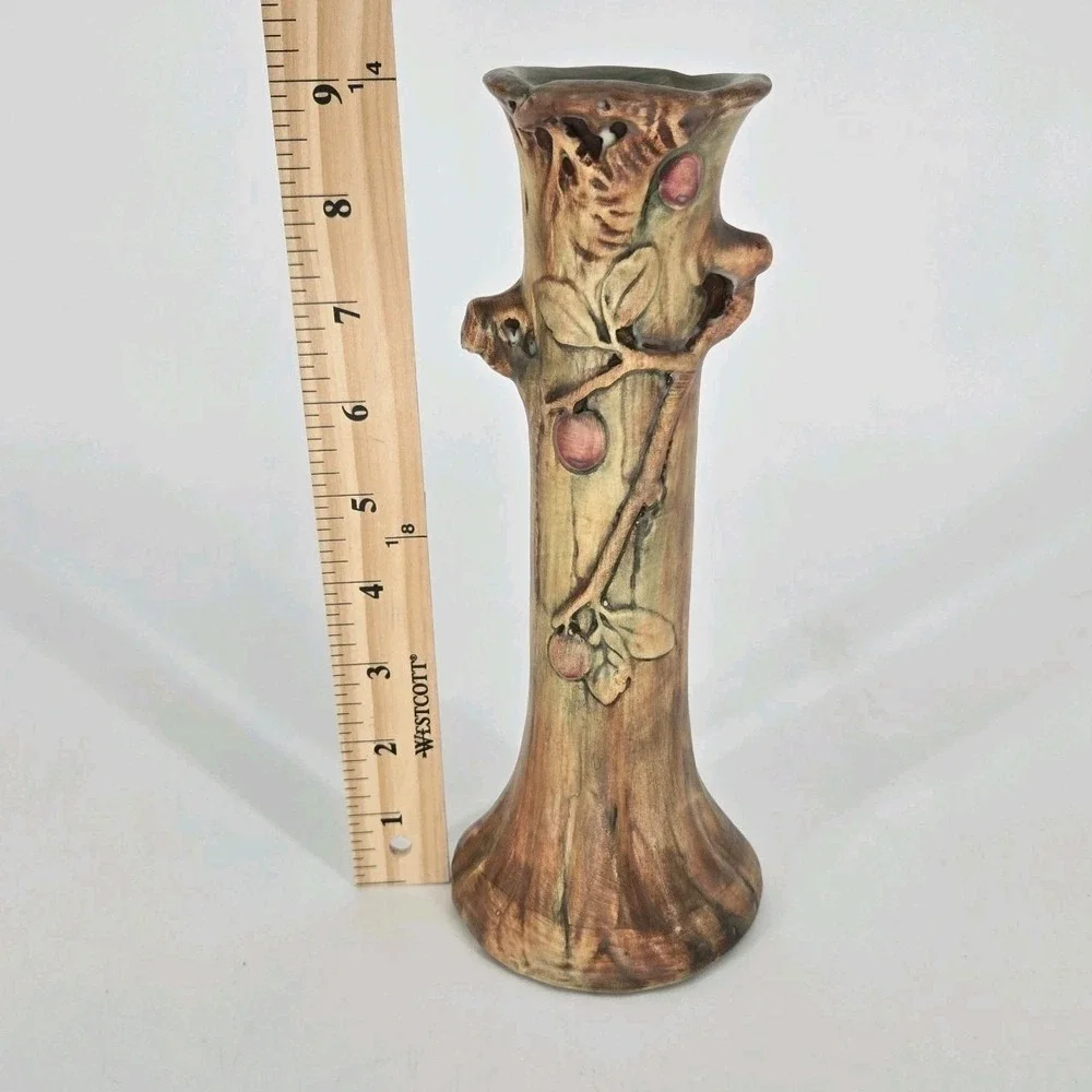 Vintage Weller Pottery Woodcraft Apple Tree Bud Vase 1920s Art Nouveau Faux Bois